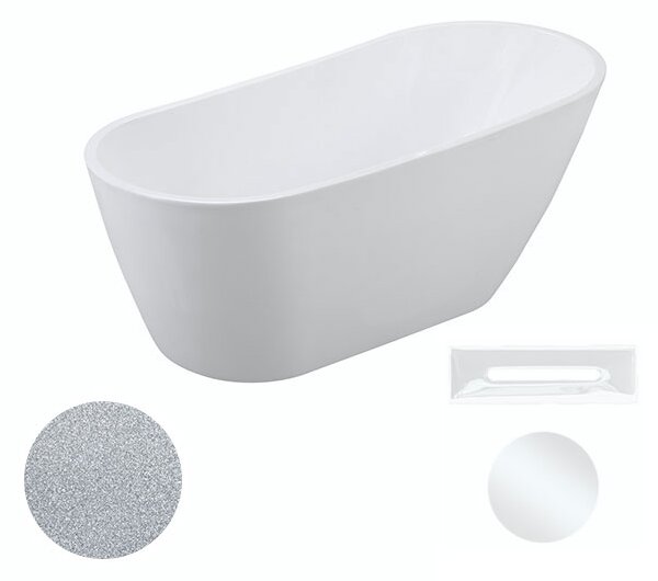 Besco Akrylátová voľne stojaca vaňa Melody Glam S 150x80 (170x80) BESCO-Typ výpuste: Click-Clack s prepadom, chróm, BESCO-Rozmery: 150x80, BESCO-Farba: Biela/strieborná