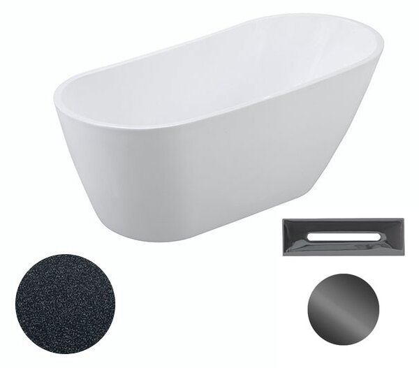 Besco Akrylátová voľne stojaca vaňa Melody Glam G 150x80 (170x80) BESCO-Typ výpuste: Click-Clack s prepadom, chróm, BESCO-Rozmery: 150x80, BESCO-Farba: Biela/grafit