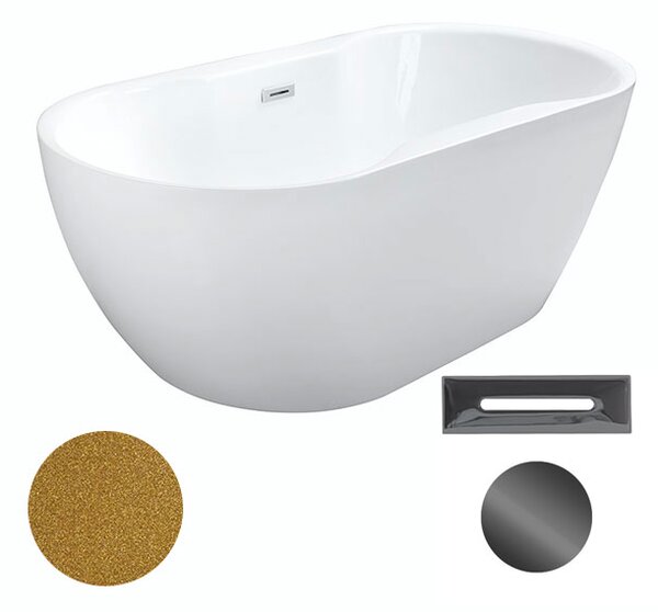 Besco Akrylátová voľne stojaca vaňa Navia Glam Z 140x75 (150x80, 160x80) BESCO-Typ výpuste: Click-Clack s prepadom, chróm, BESCO-Rozmery: 140x75, BESCO-Farba: Biela/zlatá