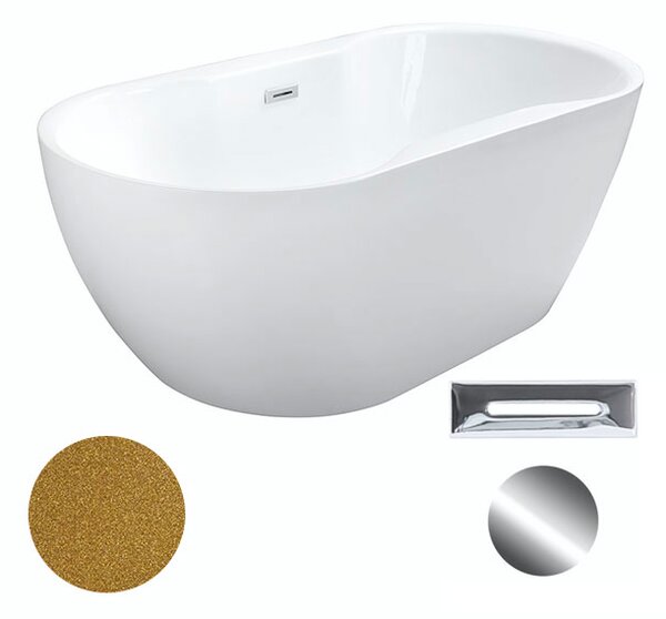 Besco Akrylátová voľne stojaca vaňa Navia Glam Z 140x75 (150x80, 160x80) BESCO-Typ výpuste: Click-Clack s prepadom, chróm, BESCO-Rozmery: 140x75, BESCO-Farba: Biela/zlatá
