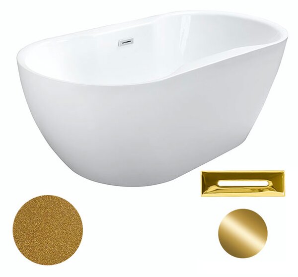 Besco Akrylátová voľne stojaca vaňa Navia Glam Z 140x75 (150x80, 160x80) BESCO-Typ výpuste: Click-Clack s prepadom, chróm, BESCO-Rozmery: 140x75, BESCO-Farba: Biela/zlatá
