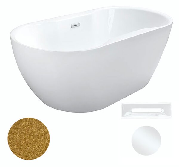 Besco Akrylátová voľne stojaca vaňa Navia Glam Z 140x75 (150x80, 160x80) BESCO-Typ výpuste: Click-Clack s prepadom, chróm, BESCO-Rozmery: 140x75, BESCO-Farba: Biela/zlatá