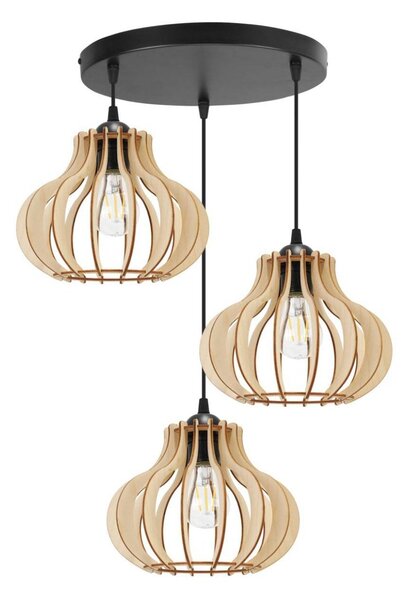 Závesné svietidlo Timber 3, 3x drevené tienidlo, o