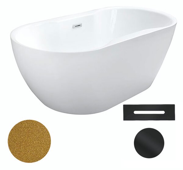 Besco Akrylátová voľne stojaca vaňa Navia Glam Z 140x75 (150x80, 160x80) BESCO-Typ výpuste: Click-Clack s prepadom, chróm, BESCO-Rozmery: 140x75, BESCO-Farba: Biela/zlatá