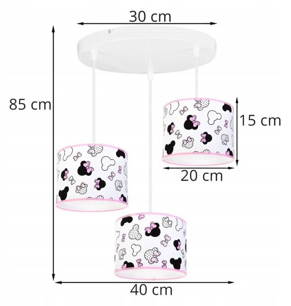 Detské závesné svietidlo Minnie, 3x textilné tienidlo so vzorom, o