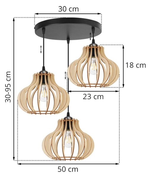 Závesné svietidlo Timber 3, 3x drevené tienidlo, o
