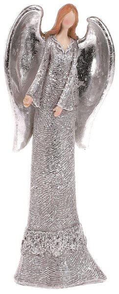 Soška anjel sivý strieborné krídla 16,5cm