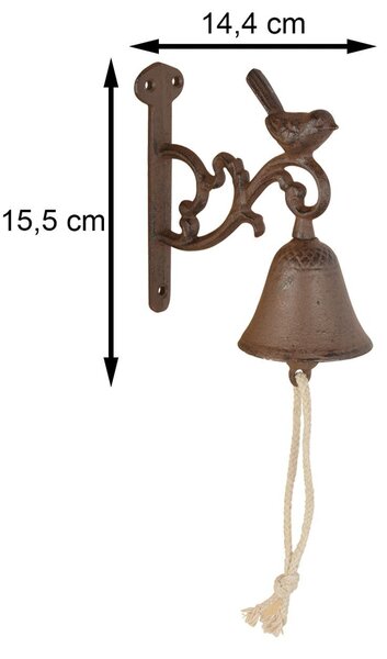 Záhradný zvonček Birdie, 15,5x14,5 cm, liatina, hnedá