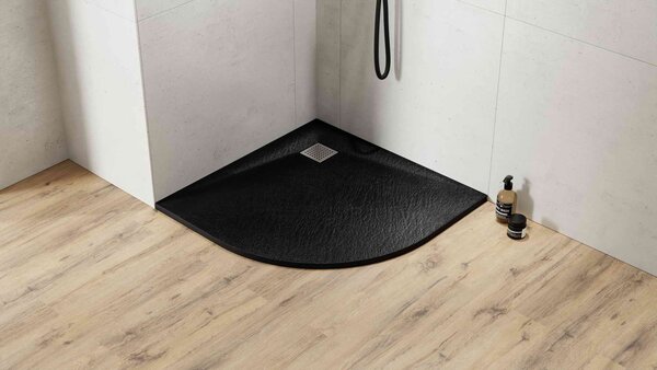Besco Štvrťkruhová sprchová vanička z SMC kompozitu VEXO BLACK HR 90x90 BESCO-Rozmery: 90x90
