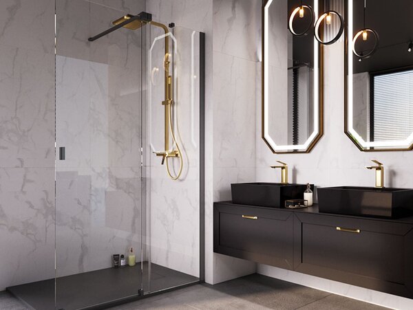 Besco Sprchovací kút Walk-In VAYO BLACK 90 (100, 110, 120, 130, 140), výška 200 cm - bez vaničky BESCO-Rozmery: šírka: 110