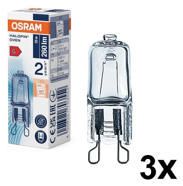 SADA 3x žiaroviek do rúry HALOPIN G9/25W/230V 2700K - Osram