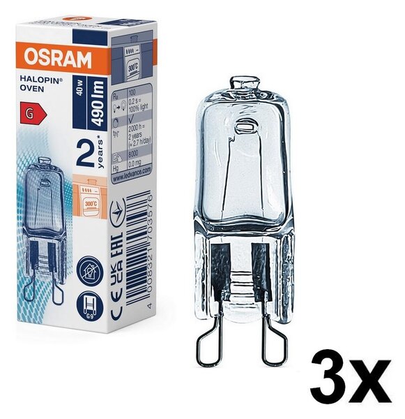 SADA 3x žiaroviek do rúry HALOPIN G9/40W/230V 2700K - Osram