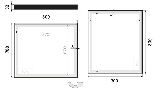 Nimco Čierne LED zrkadlo 800x700 - ZPC 13003-90