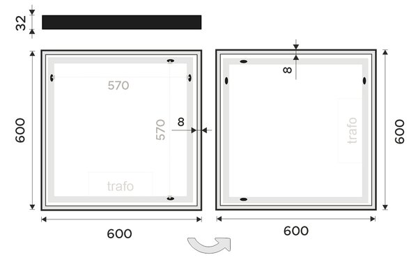 Nimco Čierne LED zrkadlo 600x600 - ZPC 13066-90