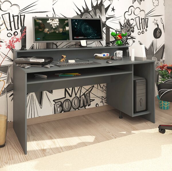 KONDELA PC stôl/herný stôl, grafit, TEZRO NEW