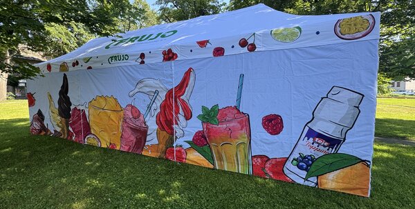 TENTino SET - Nožnicový párty stan 3x9 m s jednostrannou potlačou Plachtovina (nůžk.stany s potiskem): polyester 230 g/m2, Typ konštrukcie: BIG HEXAGON, POTLAČ - strecha + bočnice: pouze střecha