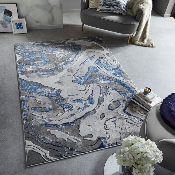 Flair Rugs , Kusový koberec Eris Marbled Navy, 80x150, modrá, kancelária