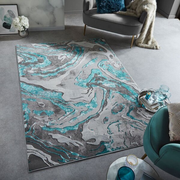 Flair Rugs , Kusový koberec Eris Marbled Emerald, 80x150, modrá, kancelária