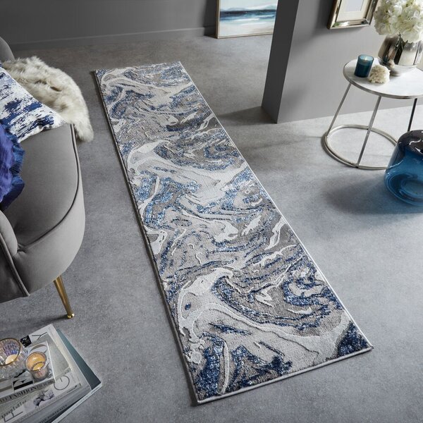 Flair Rugs , Behúň Eris Marbled Navy, 60x230, modrá, chodba / predsieň