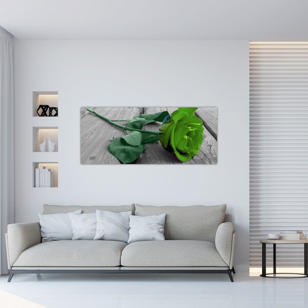 Obraz - Zelená ruža (120x50 cm)