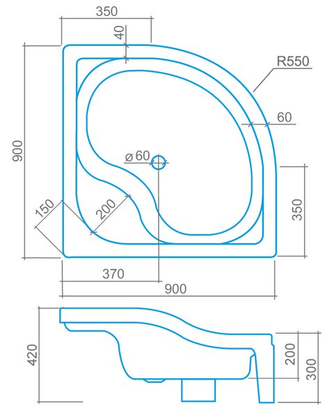 Roltechnik Outlet Polohlboká samonosná štvrťkruhová sprchová vanička SEMIDEEP NEO ROTH-Variant: rozmery: 90x90 cm - (SEMIDEEP_NEO-90x90 - 8000198)