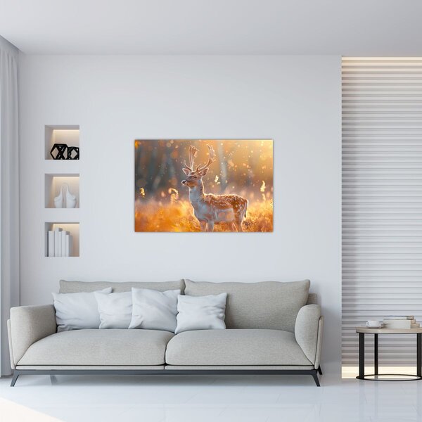 Obraz - Jeleň v poli (90x60 cm)