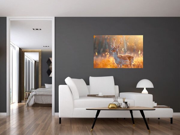 Obraz - Jeleň v poli (90x60 cm)