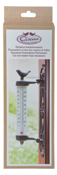Nástenný teplomer Bird, 27x5,5 cm, liatina hnedá
