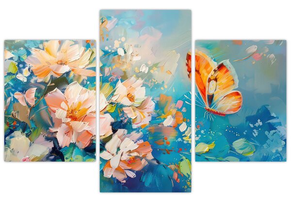 Obraz - Motýľ a kvety, olejomaľba II. (90x60 cm)