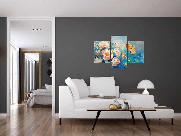 Obraz - Motýľ a kvety, olejomaľba II. (90x60 cm)