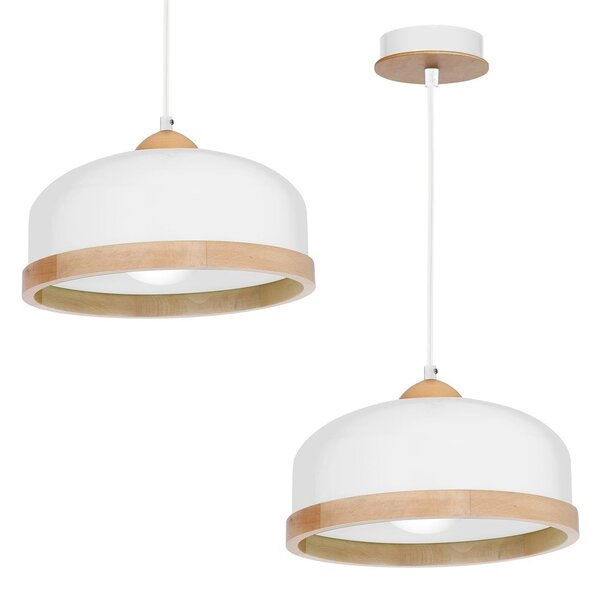 Závesné svietidlo Studio, 1x drevené/biele kovové tienidlo, (fi 32cm), w/br