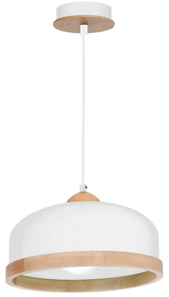 Závesné svietidlo Studio, 1x drevené/biele kovové tienidlo, (fi 32cm), w/br