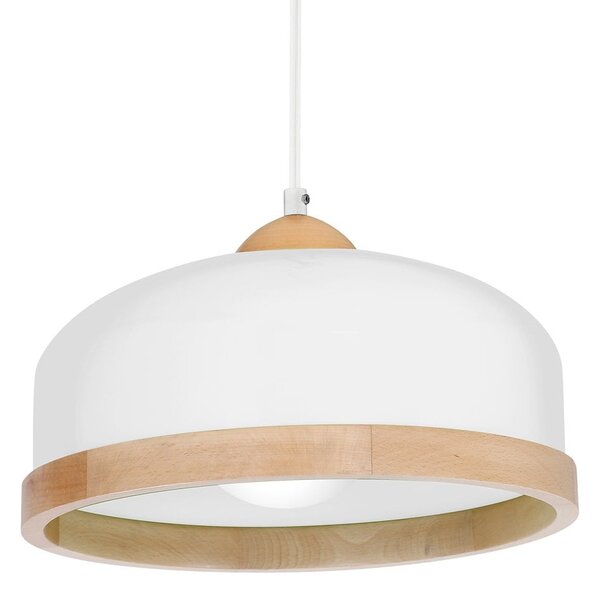 Závesné svietidlo Studio, 1x drevené/biele kovové tienidlo, (fi 32cm), w/br