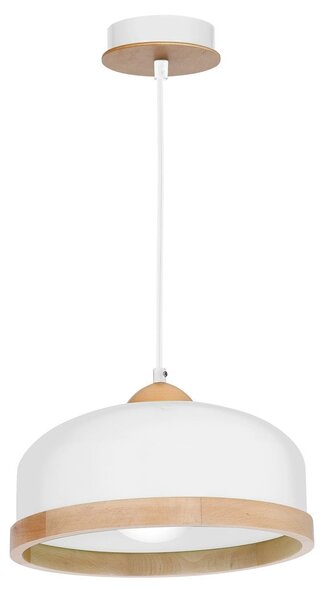 Závesné svietidlo Studio, 1x drevené/biele kovové tienidlo, (fi 32cm), w/br