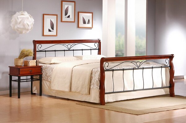 Kovová manželská posteľ s roštom Veronica 160 - čerešňa antická / čierna