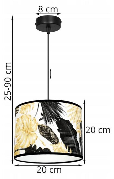 Závesné svietidlo Gold Flowers, 1x biele textilné tienidlo s kvetinovým vzorom, (výber z 2 farieb konštrukcie)