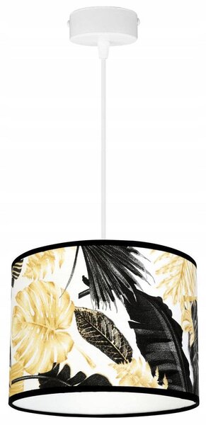 Závesné svietidlo Gold Flowers, 1x biele textilné tienidlo s kvetinovým vzorom, (výber z 2 farieb konštrukcie)