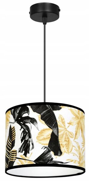 Závesné svietidlo Gold Flowers, 1x biele textilné tienidlo s kvetinovým vzorom, (výber z 2 farieb konštrukcie)