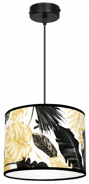 Závesné svietidlo Gold Flowers, 1x biele textilné tienidlo s kvetinovým vzorom, (výber z 2 farieb konštrukcie)