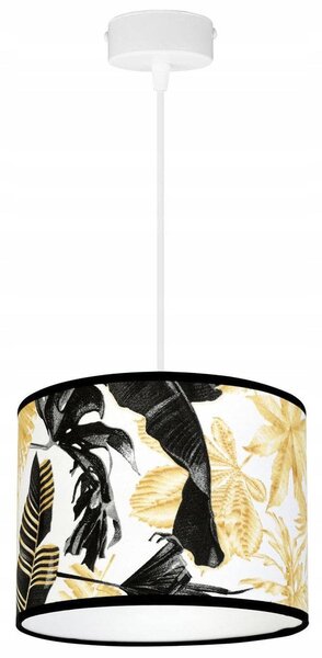 Závesné svietidlo Gold Flowers, 1x biele textilné tienidlo s kvetinovým vzorom, (výber z 2 farieb konštrukcie)