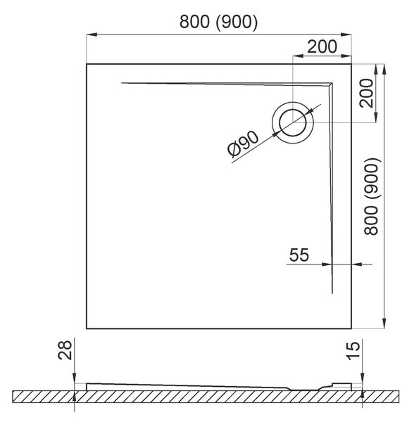 Polimat Štvorcová sprchová vanička z minerálneho kompozitu Perrito SQ 80x80 (90x90) POLIMAT-Farba: Biela, POLIMAT-Rozmery: 80x80