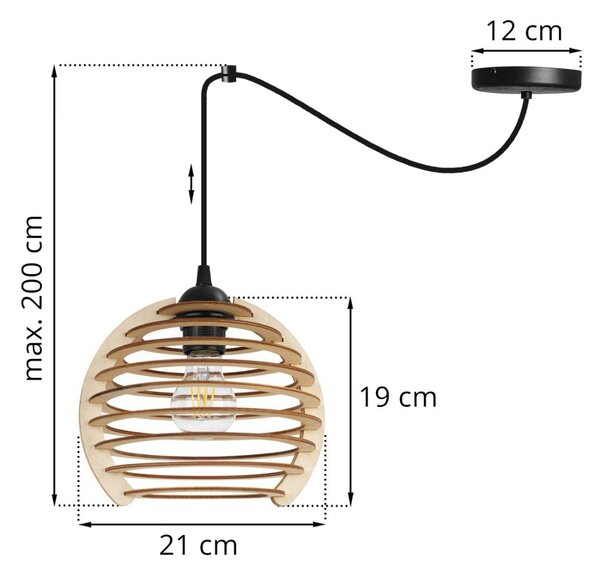 Závesné svietidlo Timber Spider, 1x drevené tienidlo, n