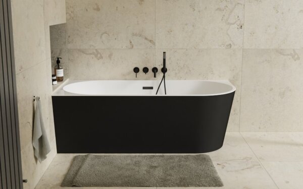 Besco Akrylátová voľne stojaca rohová vaňa Zoya BW Matt 150x75 (170x80) biela/čierna