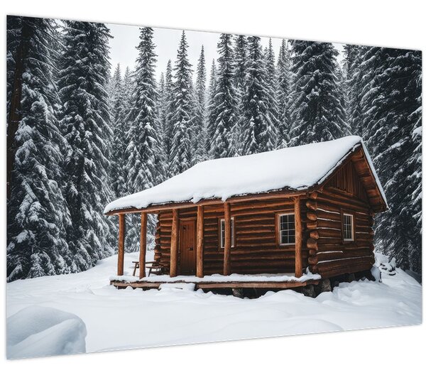 Obraz - Zasnežená chata (90x60 cm)