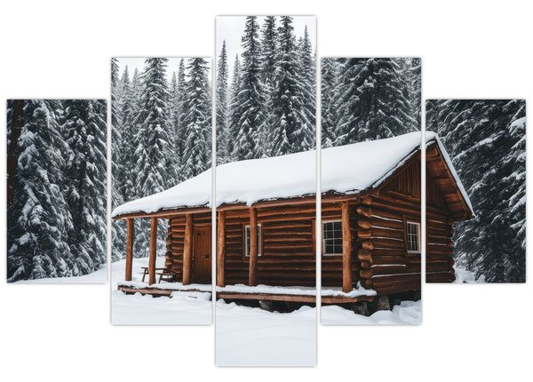 Obraz - Zasnežená chata (150x105 cm)