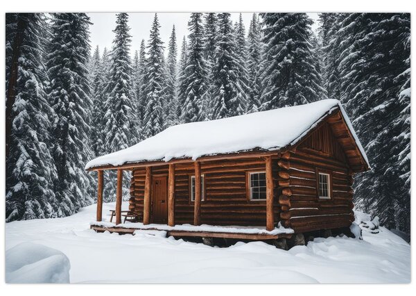 Obraz - Zasnežená chata (90x60 cm)