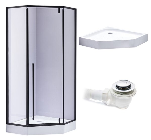 BPS-koupelny Päťuholníkový sprchový kút BS07B 90x90 čierna/transparent + vanička SXL07B WH biela