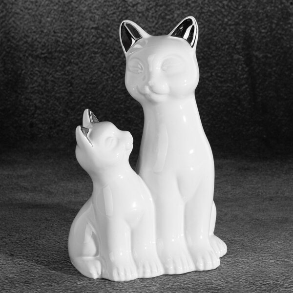 DEKORAČNÁ SOŠKA CAT 15X11X22 CM BIELA