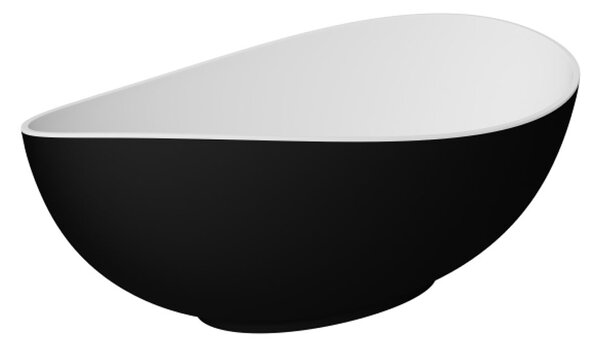 Besco Voľne stojaca vaňa z liateho mramoru Siya BW 160x92 (172x100), biela lesk/čierna lesk