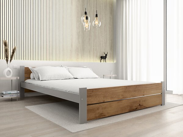Posteľ IKAROS DOUBLE 180 x 200 cm, dub artisan/sivá Rošt: Bez roštu, Matrac: Matrac DELUXE 10 cm